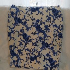 Blue and white pencil mini skirt